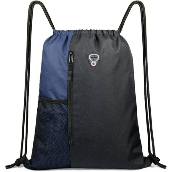 Large Drawstring Gym Bag with Zipper Pockets for Sports Travel Men Women - Picture 7 of 7